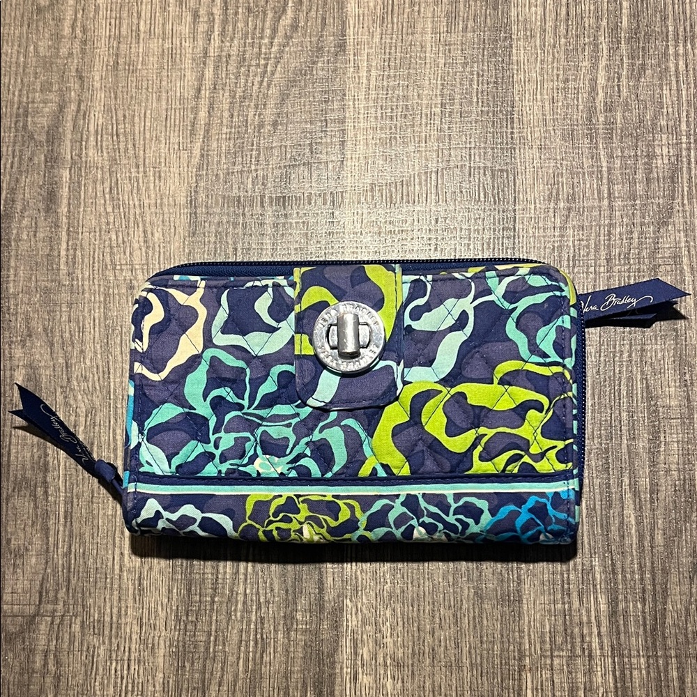 Vera Bradley Navy and Lime Patterned Wallet Katalina Blue Pattern